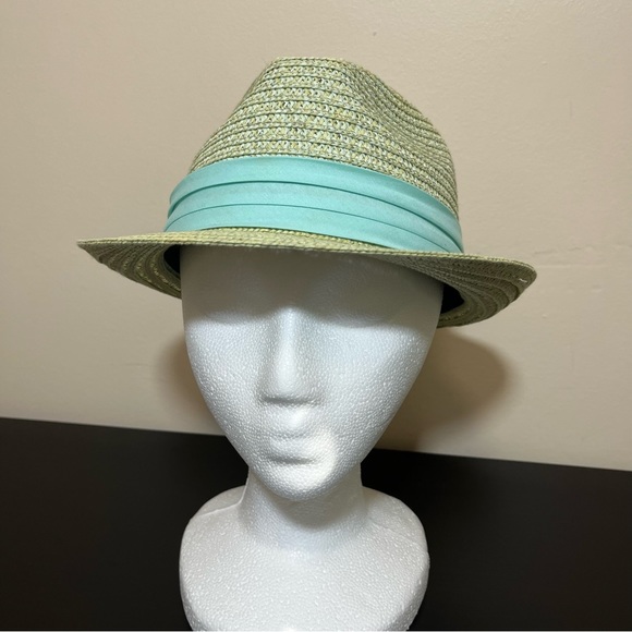 Vince Camuto Paper Straw Fedora Teal Ribbon - Picture 2 of 12